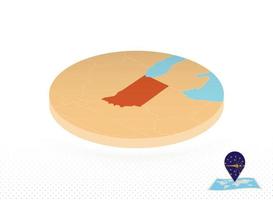 mapa del estado de indiana diseñado en estilo isométrico, mapa de círculo naranja. vector