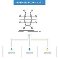 Distribution. grid. infrastructure. network. smart Business Flow Chart Design with 3 Steps. Line Icon For Presentation Background Template Place for text vector