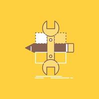 Build. design. develop. sketch. tools Flat Line Filled Icon. Beautiful Logo button over yellow background for UI and UX. website or mobile application vector