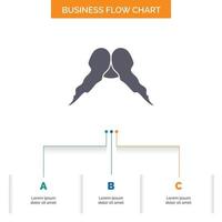 bigote. inconformista. movimiento masculino. diseño de diagrama de flujo de negocios de hombres con 3 pasos. icono de glifo para el lugar de plantilla de fondo de presentación para texto. vector