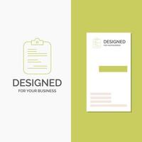 Business Logo for report. medical. paper. checklist. document. Vertical Green Business .Visiting Card template. Creative background vector illustration