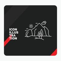 Red and Black Creative presentation Background for hill, landscape, nature, mountain, tree Line Icon vector