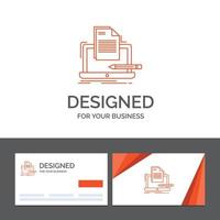 Business logo template for Coder. coding. computer. list. paper. Orange Visiting Cards with Brand logo template vector