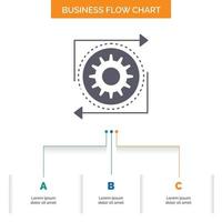 Business. gear. management. operation. process Business Flow Chart Design with 3 Steps. Glyph Icon For Presentation Background Template Place for text. vector