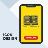 book. education. lesson. study Glyph Icon in Mobile for Download Page. Yellow Background vector