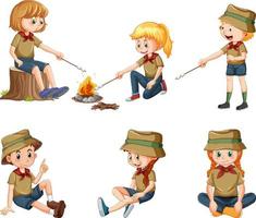 Set of different camping kids vector