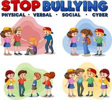 Stop Bullying text with cartoon character vector