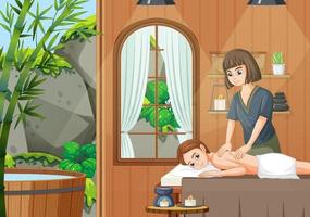 Woman gets body massage spa vector