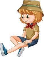 Camping girl sitting cartoon character vector