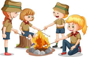 Camping kids in cartoon style vector
