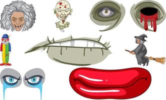 Set of horror halloween objects and cartoon characters vector