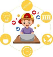 A boy using smartphone for online learning vector