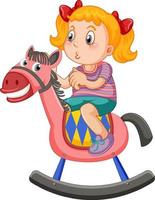 Girl riding on rocking horse vector