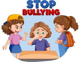 Stop Bullying text with cartoon character vector