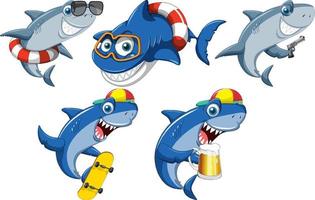 conjunto de personajes de dibujos animados de tiburones vector