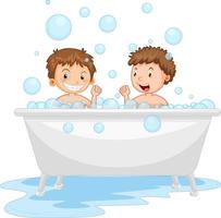 niños felices jugando en la bañera vector