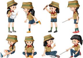 Set of camping kids cartoon character vector