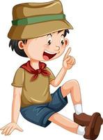 Camping boy sitting cartoon character vector