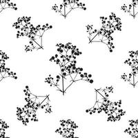 Seamless background with branches of beautiful hand-drawn silhouette gypsophila vector