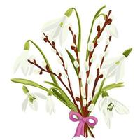 Spring floral background with beautiful snowdrop and pussy willow flower vector