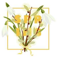 Spring floral background with beautiful snowdrop and pussy willow flower vector