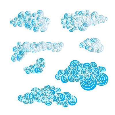 Set of decorative hand drawn color clouds.