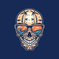 Skull beach, hand drawn line with digital color, vector illustration