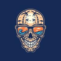 Skull beach, hand drawn line with digital color, vector illustration