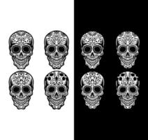 conjunto de calaveras de azúcar, aisladas en un fondo oscuro y brillante vector