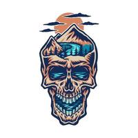 Mountain head skull, hand drawn line with digital color, vector illustration