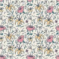 Seamless floral pattern, hand drawn line with digital color, vector illustration