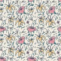 Seamless floral pattern, hand drawn line with digital color, vector illustration