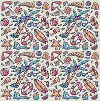 Hand drawn beach element pattern, hand drawn line with digital color, vector illustration