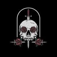 Sword through a skull with a knife and roses vector