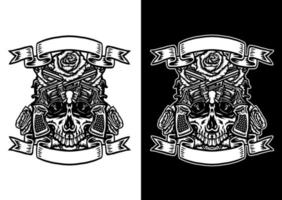 Skull with guns and roses, isolated on dark and bright background vector