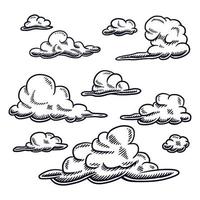 Set vector drawing of cloud, isolated on a white