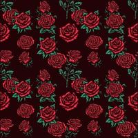 Seamless rose pattern in vector, hand drawn line with digital color, vector illustration