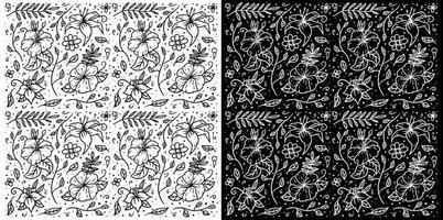 Pattern of hand drawn flower, isolated on dark and bright background vector