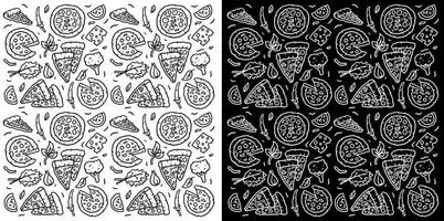 Pattern of hand drawn pizza, isolated on dark and bright background vector
