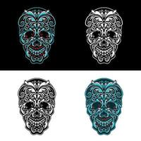 Set of ornamental skull, isolated on dark and bright background vector