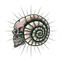 cráneo de concha, línea dibujada a mano con color digital, ilustración vectorial vector