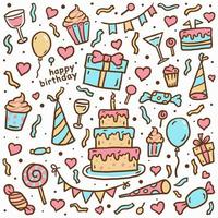 Birthday pattern and color, Hand drawn line art vector illustration