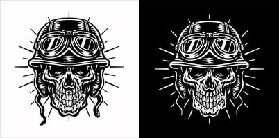 Set of skull wearing a vintage helmet, Isolated on dark and bright background vector