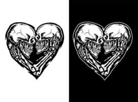 Vector illustration of skull couple, isolated on dark and bright background