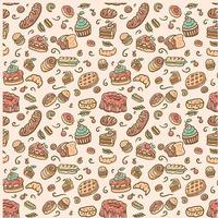 Seamless bakery pattern, hand drawn line with digital color, vector illustration