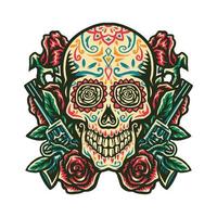 Vector illustration of sugar skull with gun