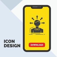 diferencia de conversión. diversidad. opciones estructura. icono de glifo de transición de usuario en el móvil para la página de descarga. fondo amarillo vector