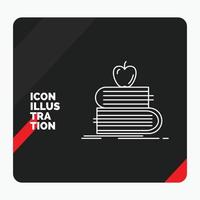 Red and Black Creative presentation Background for back to school. school. student. books. apple Line Icon vector