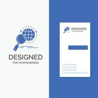 Business Logo for global. globe. magnifier. research. world. Vertical Blue Business .Visiting Card template. vector