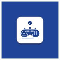 Blue Round Button for Check. controller. game. gamepad. gaming Glyph icon vector